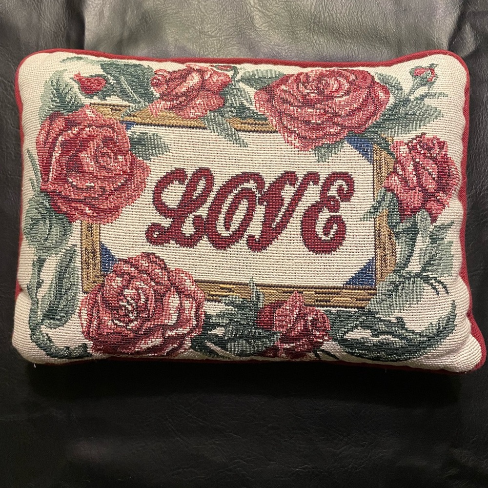 Vintage Tapestry Pillow With Love And Roses